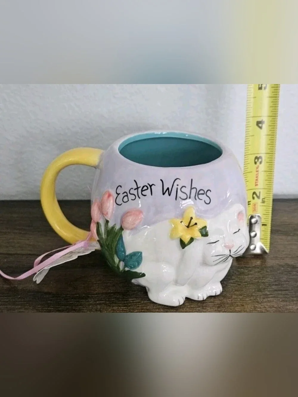 Blue Sky Clayworks Easter Wishes Bunny Rabbit Mug Set of 3 NWT Spring Decor.